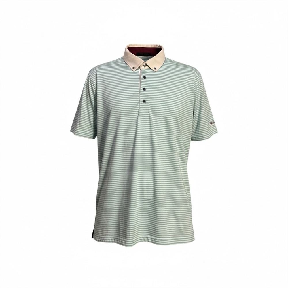 Greyson Mens Striped Golf Polo‎ Shirt Blue White Moore's Mill Club Large